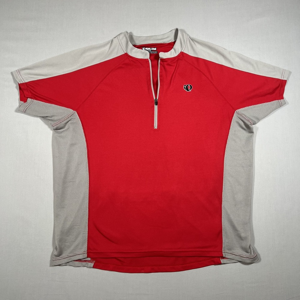 Pearl Izumi Mens Large Red Gray 1/4 Zip Cycling Bike Jersey Short Sleeve 8570